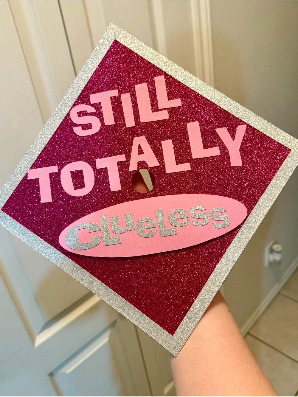 Pink Glitter "Still Totally Clueless" Graduation Cap Topper